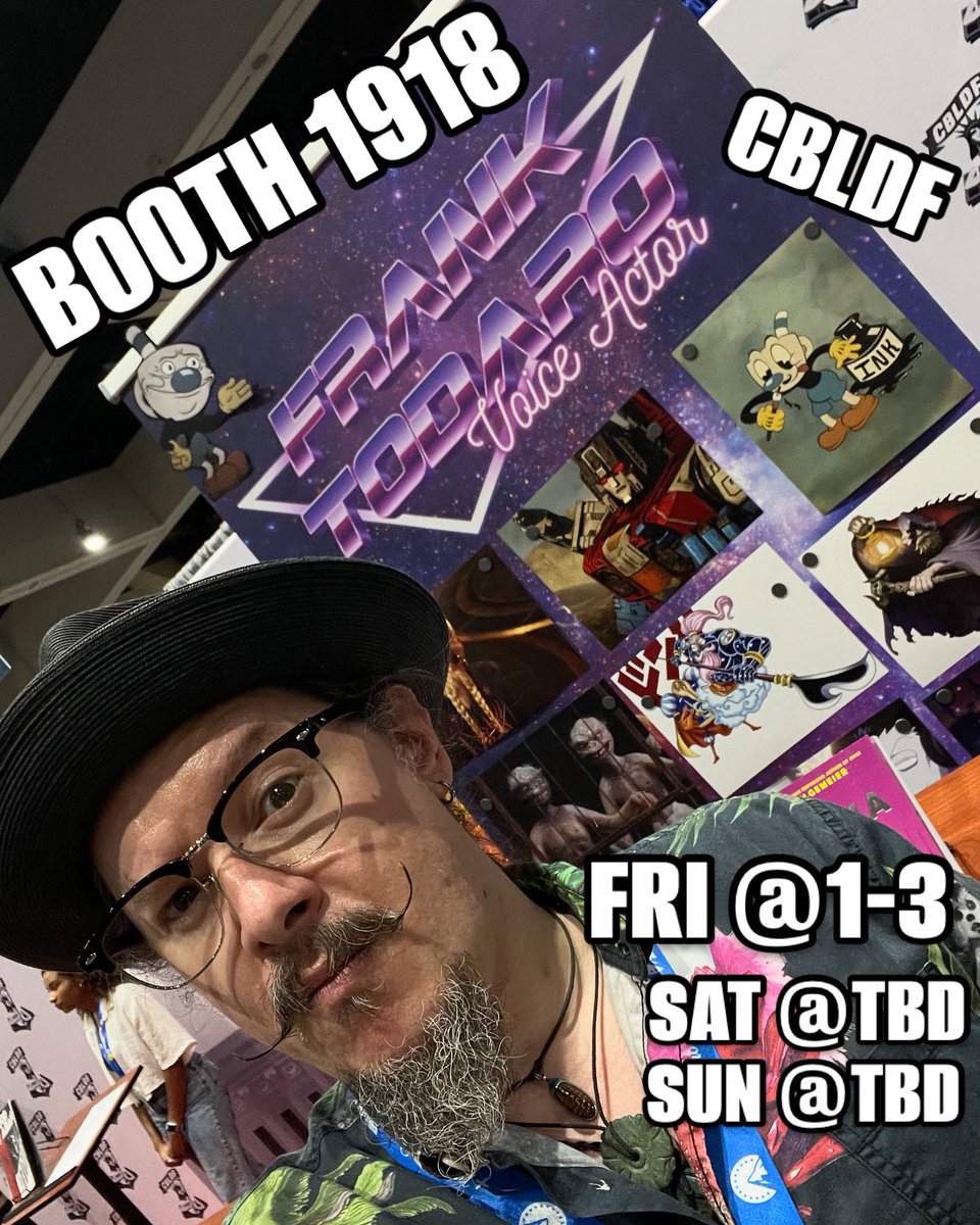 FrankTodaroVO's tweet photo. I’ll be here from 1pm - 3pm today (Fri), Sat &amp; Sun TBD! 
Come on by, say hi and help a great cause!!
#Mugman #TheCupheadShow #Starscream #Transformers #OnePiece #TheVampireDiesInNoTime #JoJoBizarreAdventure #CobraCommander #GIJoe @CBLDF #CBLDF #SDCC #SDCC2024 https://t.co/bXho80GHYT