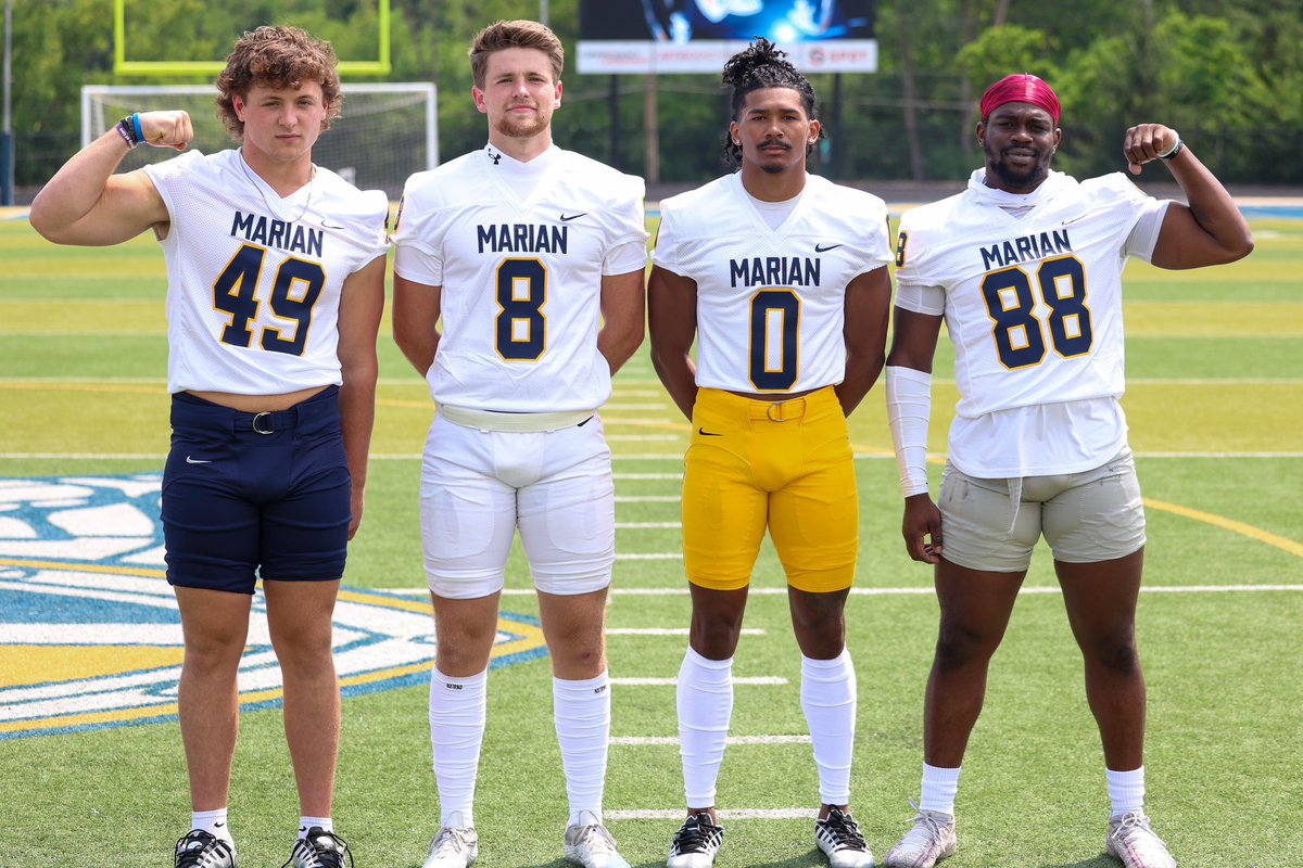 MarianUFootball's tweet photo. New year, new threads 🧵

Your Knights are entering 2024 with fresh and clean look with a new set of home and away jerseys!

In addition to our new helmet decals, the blue and gold is going to be poppin’ on the Westside!

1/4 https://t.co/cg6TDExgqu
