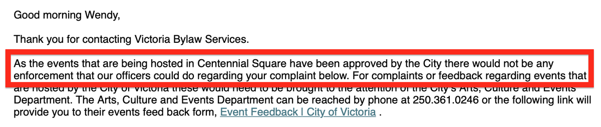 wdbowkett's tweet photo. Not surprising the City does NOT hold itself #accountable with regard to the Noise Bylaw. I guess that's consistent with how the City operates these days.
(Ref: @CityOfVictoria using ground floor Retail as Office in #CentennialSq not permitted in Zoning Bylaw.)
To be continued. https://t.co/0q2vf8wEzP