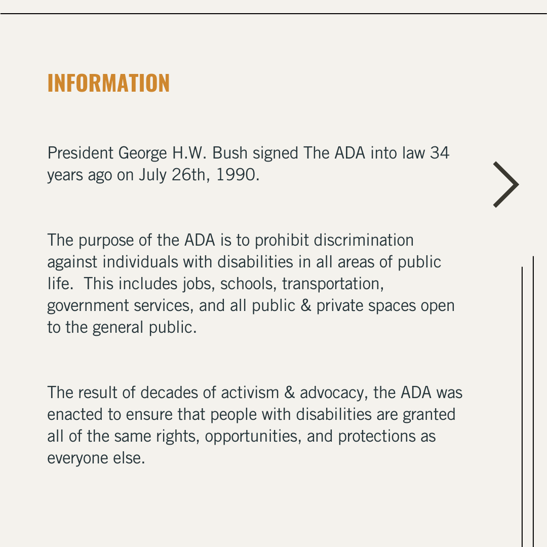 breukelenstrat's tweet photo. #TodayInHistory The Americans with Disabilities Act [#ADA] was signed into law 34 years ago in 1990!

Let's honor the legacy of the ADA by continuing to advocate for equal access &amp; inclusion, ensuring that everyone has the opportunity to thrive. ♿

#ADA34 #ThanksToTheADA https://t.co/De2rbzdkGf