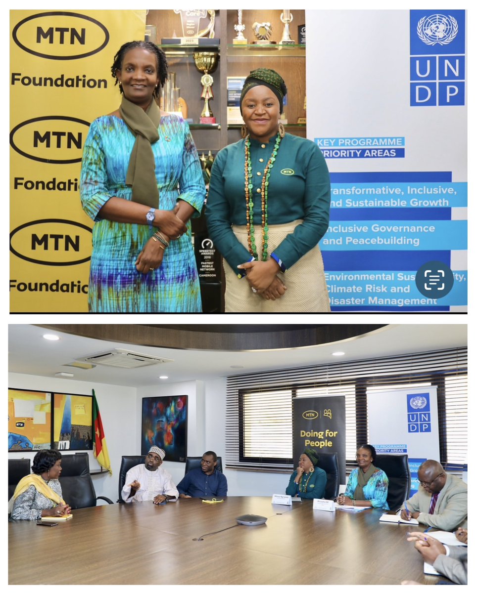 PNUDCameroun's tweet image. Fruitful #SteeringCommittee meeting of the Digital #InnovationHub🇨🇲 by MTN &amp;amp; UNDP, co-chaired by @mkngambi, @MTNCameroon CEO &amp;amp;  @DeAissata, #UNDP RR a.i

They assessed impl. progress &amp;amp; committed actions 2 materialize the virtual/physical part of the hub, 4 youth/women empowerment