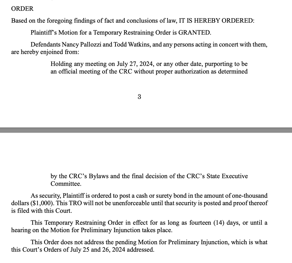 eluning's tweet photo. BREAKING: Judge GRANTS temporary restraining order barring Colorado GOP Chair Dave Williams' critics from holding a meeting "purporting to be an official meeting of the CRC without proper authorization," slamming brakes on tomorrow's meeting to remove Williams. #copolitics https://t.co/SpULwE0ObO