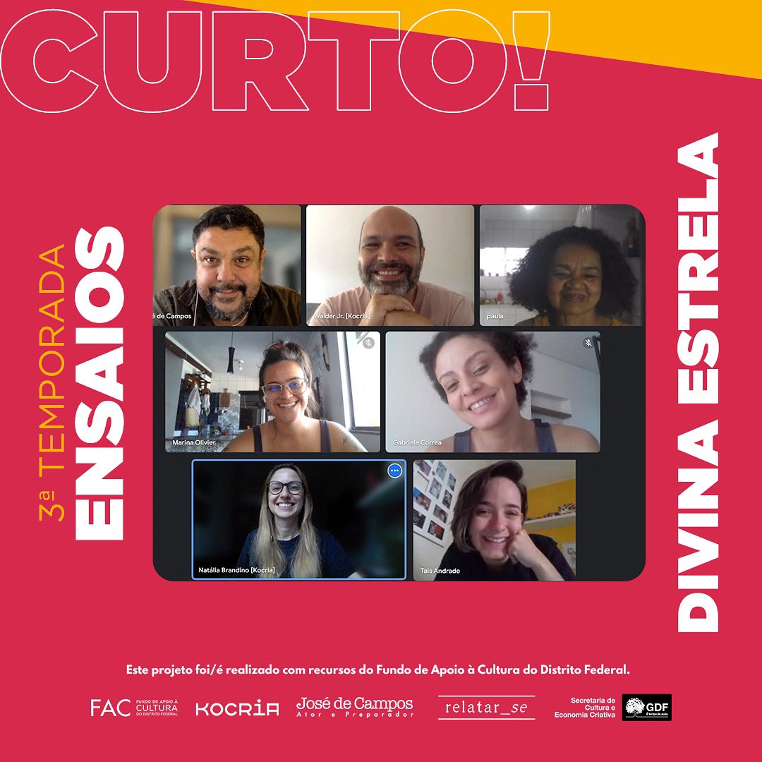Confira o flash do ensaio do curto Divina Estrela ⭐️✨  pela equipe, elenco, e a autora e diretora Marina Olivier. 
Realização: José de Campos / Kocria Audiovisual
Acessibilidade: Relatarse
Apoio: Fundo de Apoio à Cultura do Distrito Federal /<a href="/SececDF/">Sec. Cultura e Economia Criativa DF</a>