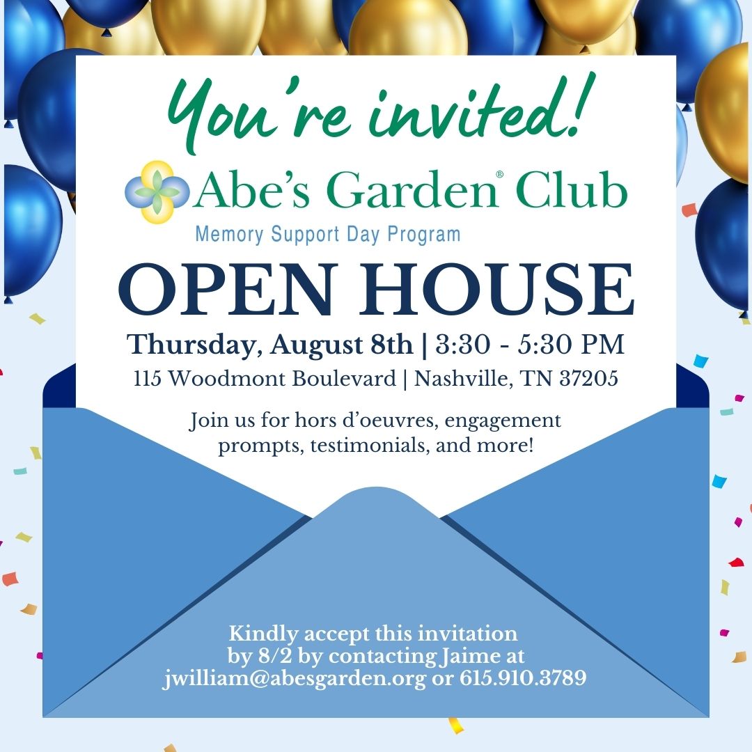 AbesGardenComm's tweet photo. Join us for an Open House to meet the team behind Abe’s Garden Club, a #memorysupport day program located in #NashvilleTN.

Kindly RSVP by Friday, August 2nd to Jaime at jwilliam@abesgarden.org or 615.910.3789.

To learn more, visit https://t.co/NTgywBOsfu. https://t.co/oil7PQlEyx