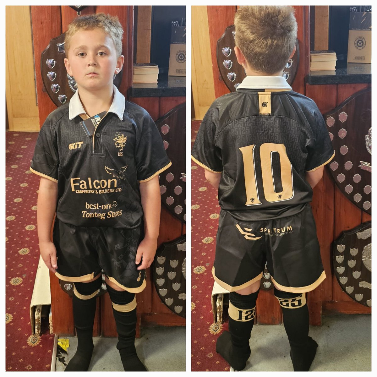 LFRFCu10s's tweet photo. Our 125yr anniversary kit has arrived can't wait to see the team out wearing this. Thanks to all our sponsors falcon carpentry, tonteg stores and spectrum 💙💛 https://t.co/vft9XThwVO