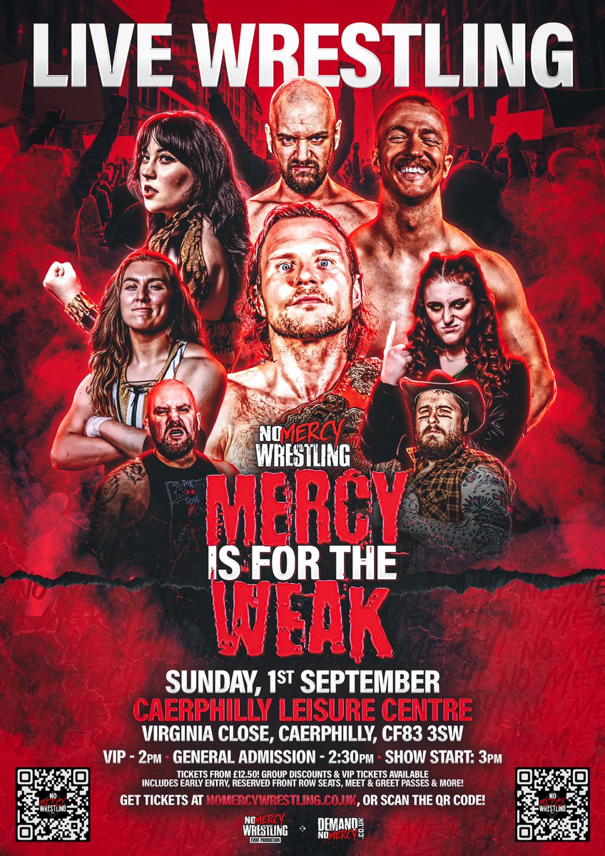 NO MERCY WRESTLING: MERCY IS FOR THE WEAK 💪🏻

<a href="/NoMercyWrestle/">No Mercy Wrestling</a>

🗓️ Sunday 1st September
📍 Caerphilly Leisure Centre
🎟️ nomercywrestling.co.uk