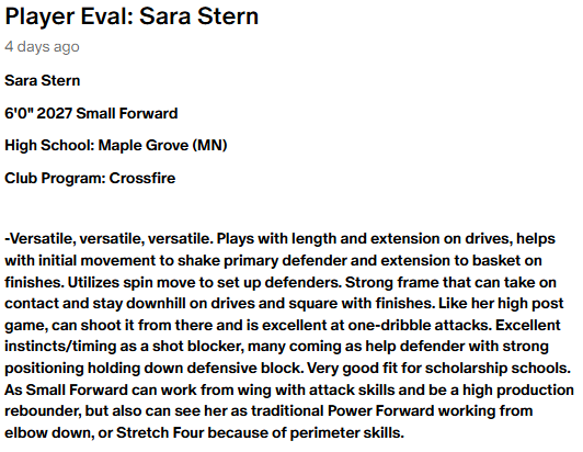 Sara Stern (@sarastern2027) on Twitter photo Thank you for the eval Chuck! <a href="/FiveStateHoops/">Five State Hoops</a>
<a href="/2027Crossfire_N/">Crossfire 2027 Stern</a>
<a href="/CrossfireGHoops/">Crossfire Girls Hoops MN AAU</a> Thank you for the eval Chuck! <a href="/FiveStateHoops/">Five State Hoops</a>
<a href="/2027Crossfire_N/">Crossfire 2027 Stern</a>
<a href="/CrossfireGHoops/">Crossfire Girls Hoops MN AAU</a>