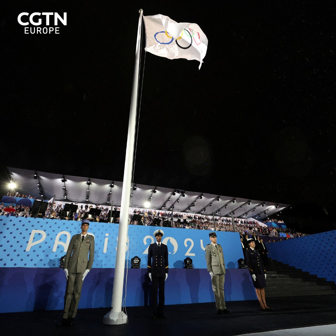 CGTNEurope's tweet photo. PHOTO: Olympic Flag is raised at #Paris2024 #Olympics 

📷 Reuters https://t.co/uQbc5dN3Yb