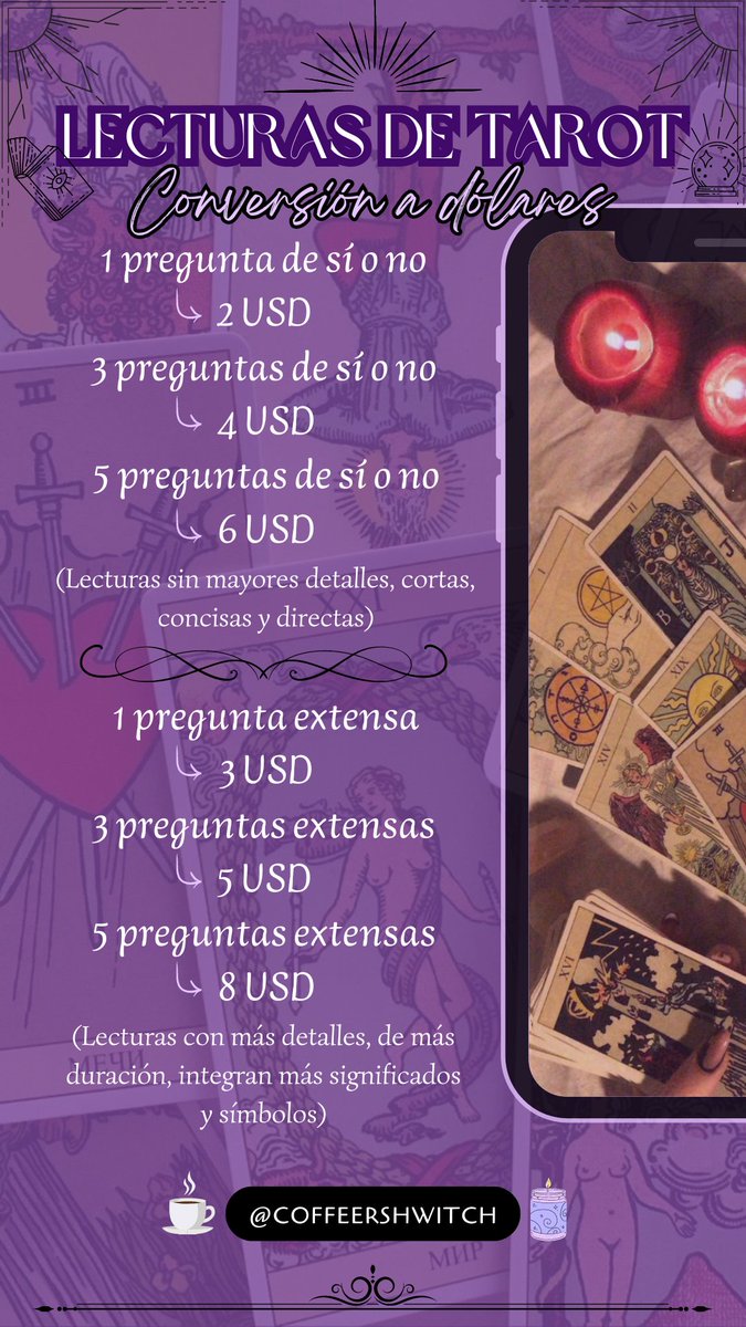 fervera37's tweet photo. Holiss, para quienes quieran leerse las cartas pueden ir a mi insta coffeershwitch. Aquí les dejo mis catálogos. El primero tiene los precios de Chile (Transferencia) y el segundo tiene los precios en dólares para las personas de otros países (PayPal). 🃏🔮✨️ https://t.co/zyV6IDCfhY