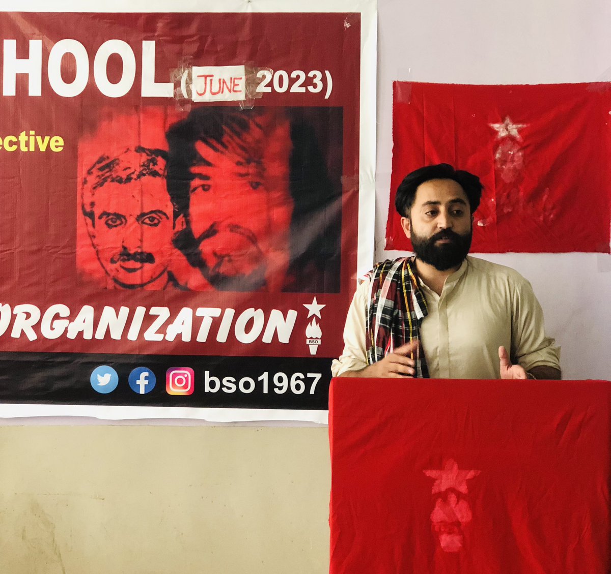 Aurangzaibblch's tweet photo. "Last night, BSO Chairman Jiand Baloch, S.V. Chairman Sherbaz, along with Amanullah and Fawad Baloch, were abducted by security forces. Hundreds of youth involved in Raaji Muchi are facing intimidation, detainment, and harassment across Balochistan. #FreeBSOLeaders https://t.co/ppwUu7abp9