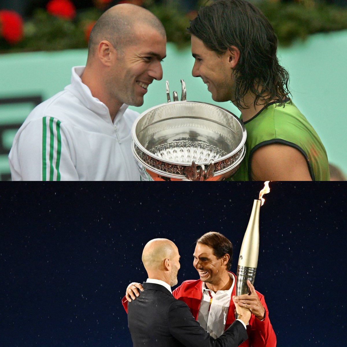 En 2005, Zidane le entregó a Rafa Nadal su primer trofeo de Roland Garros.

Hoy, casi 20 años después, Zizou le entregó el pebetero a Rafa en la inauguración de los Olímpicos de París.

Zidane y el deporte homenajeando a uno de los mejores deportistas de la historia.

No busquen