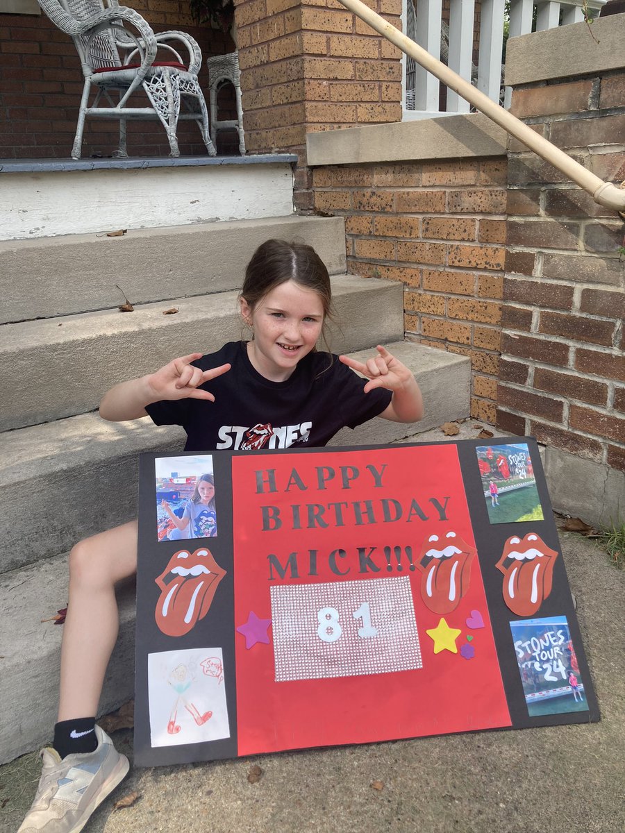 Emmy says Happy Birthday <a href="/MickJagger/">Mick Jagger</a> she made you this poster today and hopes you have a great day!! <a href="/RollingStones/">The Rolling Stones</a>