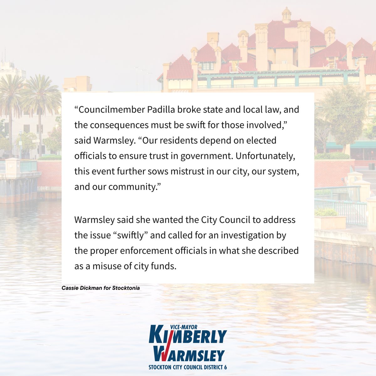 kimwarmsley's tweet photo. I am deeply disappointed by the city-funded political event hosted by Councilmember Padilla instead of properly using city resources to bring the community together. I recognize the importance of reaching out to as many potential voters as possible. https://t.co/mLuE9eFj4u