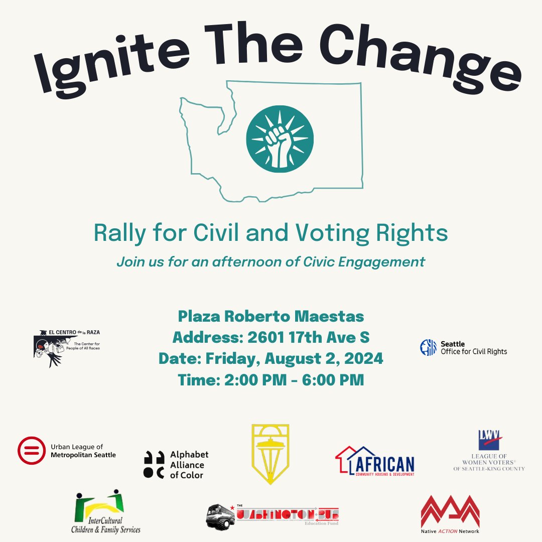 Come to a Get Out the Vote Rally on Aug 2nd Fri 2-6pm at the Plaza Roberto Maestas for a afternoon of civic engagement! Sunrise Seattle will be tabling there and lots of other organizations