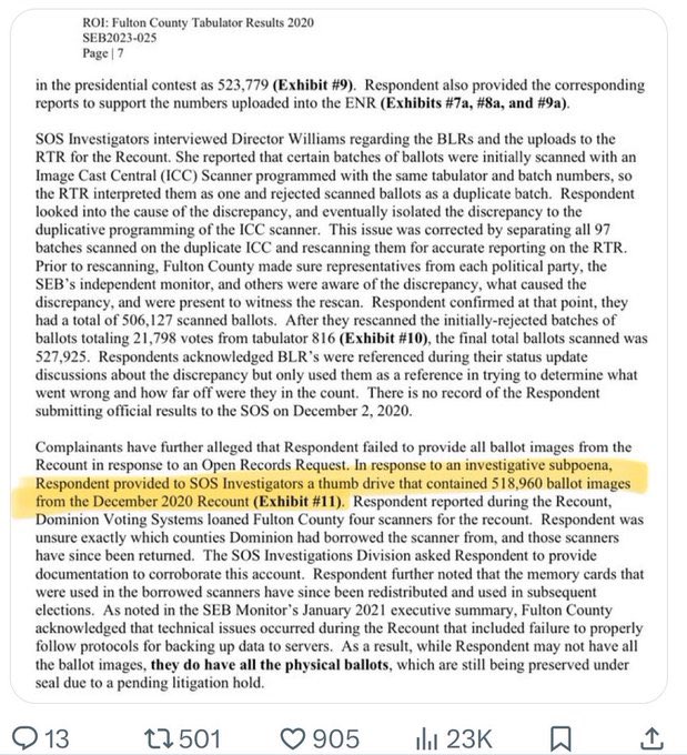 wrkfullerton's tweet photo. I understand your perspective. Many cases were dismissed without fully hearing the evidence. These Georgia documents raise important questions. One email shows key evidence, Exhibit 11, would only be available after the case was resolved. Exhibit 11 contains over 518,000 ballot images from the December 2020 recount. Why would the election board withhold such crucial evidence until after the trial? I’d love to hear your thoughts on the need for transparency in our electoral process.