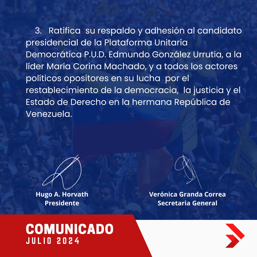 Sobre #EleccionesVenezuela2024 la Democracia Cristiana Argentina manifiesta.

#VenezuelaElige #VenezuelaDecide #VenezuelaAquiEstamos #Venezuela