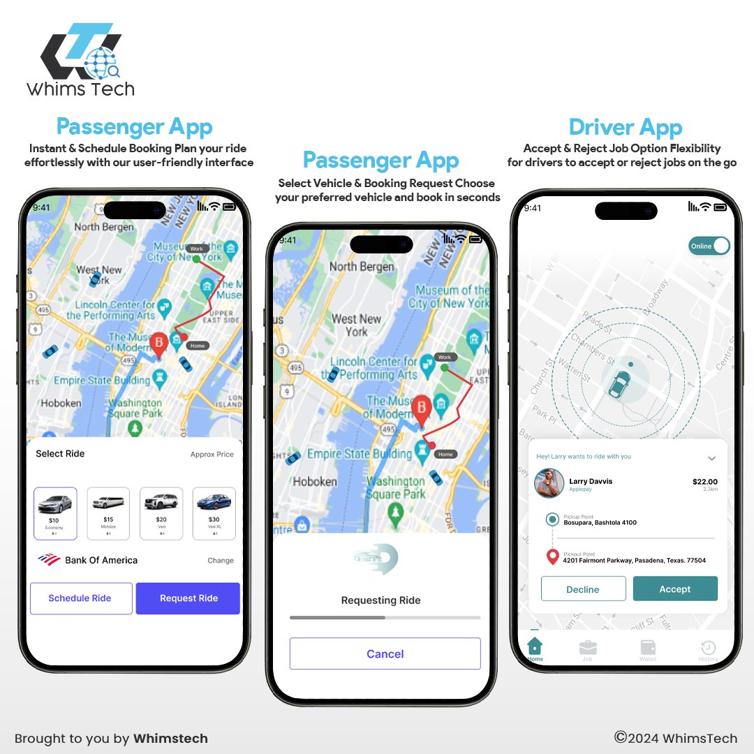 whimstech87865's tweet image. Our innovative Passenger and Driver Apps streamline the booking process, offering flexibility and efficiency for both riders and drivers.

Partner with Whims Tech to enhance your service and stay ahead in the ride-sharing industry!

#WhimsTech #TaxiDispatchSoftware #RideSharing