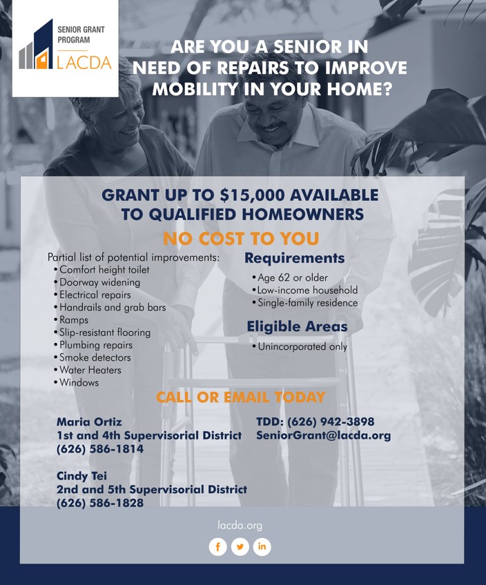 LACDevAuthority's tweet photo. Upgrade your home 🏠 through the Senior Grant 💰Program! Eligible low-income senior homeowners can receive funding for essential home improvements. Apply today and start making enhancements to your living environment at https://t.co/iqKGSpJTue. #Seniors #Repairs #Grants #LACDA https://t.co/BQPLPjakNI