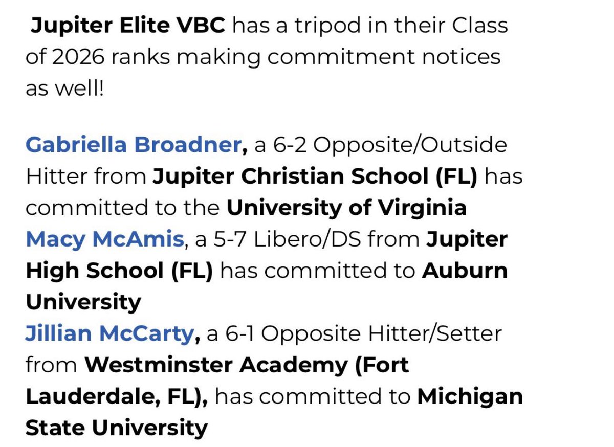Thank you <a href="/PrepVolleyball/">PrepVolleyball.com</a> for mentioning 2 of my teammates and I for our commitments! <a href="/jillmccarty2026/">Jillian McCarty</a> <a href="/macymcamis2026/">Macy McAmis</a> 
Go Hoos💙🧡