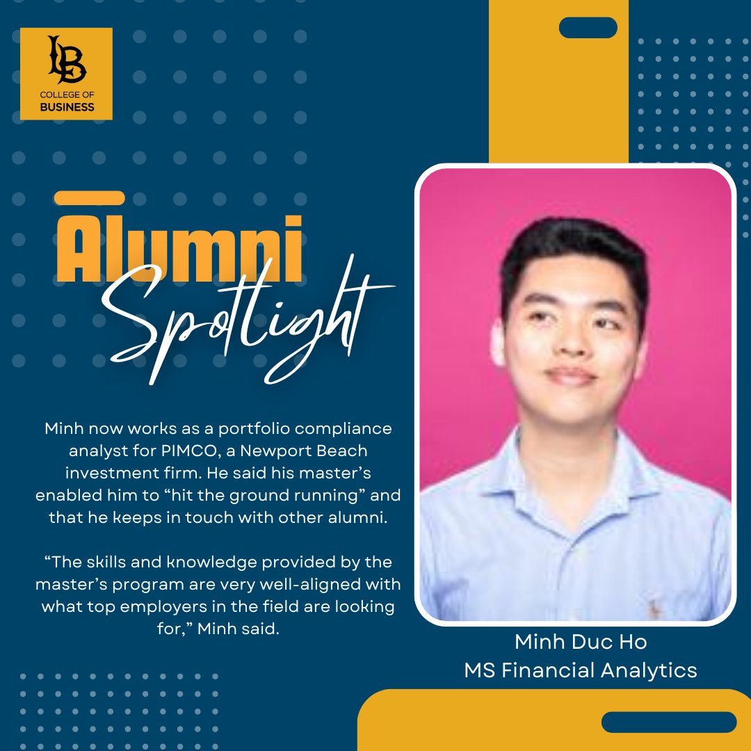 Alumni Spotlight 💫

Congratulations to Minh! He graduated from our MS Financial Analytics program, and we are so proud of the extraordinary work he is doing at PIMCO! 

Way to go Minh, keep up the great work!