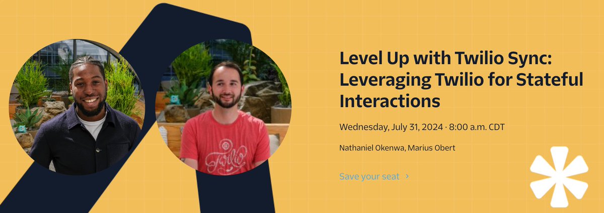 🎉 Your Chatbots Are About to Get WAY Smarter. 💡🗯️ Join us on July 31st at 3:00 PM CEST for "Level Up with Twilio Sync." Learn to build responsive chatbots w/ Twilio Sync, state machine architecture, &amp; more. Don't miss out! Register now #Webinar #Twilio bit.ly/4fhEth9