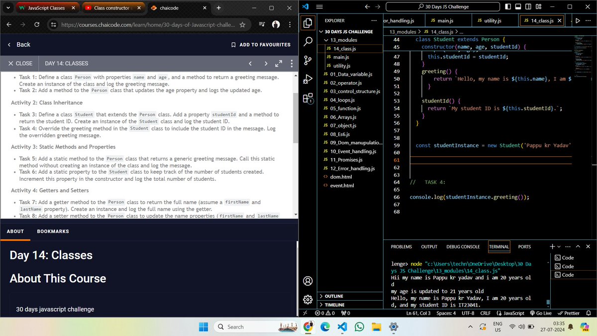 mr_yadav__70's tweet image. 30 Days Javascript Challenge #day14 Completed:
Task Day 14: CLASSES IN JAVACRIPT
#webdev #chaiorcode #javascript