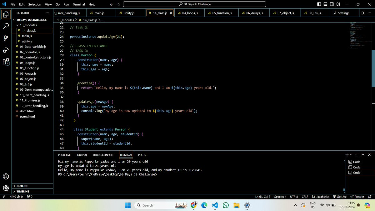 mr_yadav__70's tweet image. 30 Days Javascript Challenge #day14 Completed:
Task Day 14: CLASSES IN JAVACRIPT
#webdev #chaiorcode #javascript