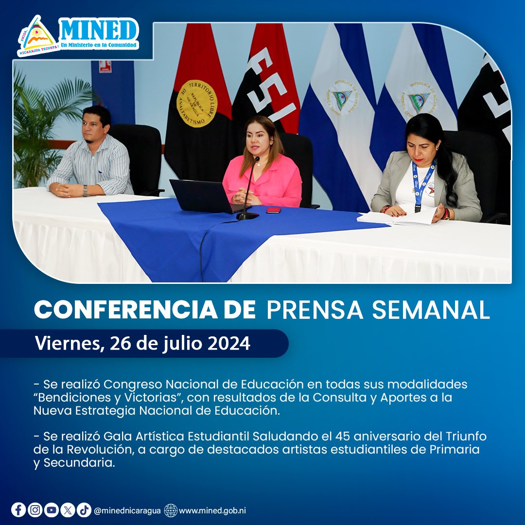Conferencia de Prensa Semanal 📑   

Viernes, 26 de julio 2024.  

#EnVictoriasEducativas