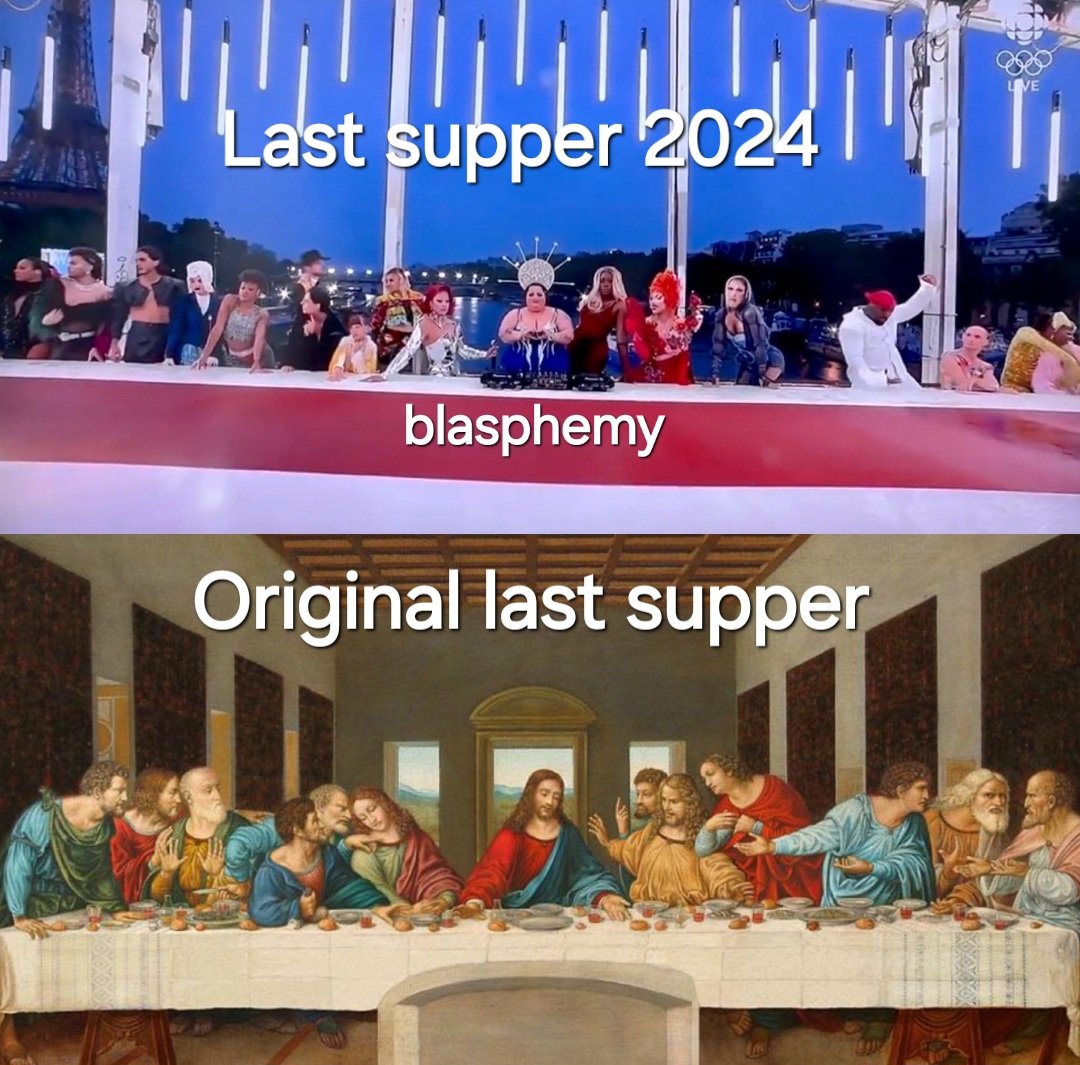 TalkWithSally's tweet photo. The reenactment of the last supper at the Olympics is pure blasphemy. https://t.co/HWUTN5IL6k