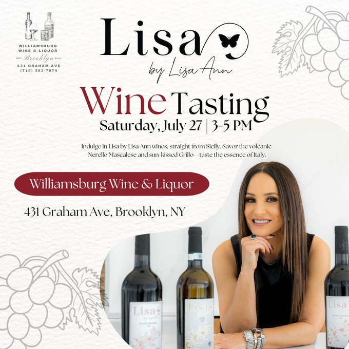 Tomorrow&rsquo;s the day! 🌿🍷 Get ready to indulge in the flavors of Sicily with Lisa by Lisa Ann wines at Williamsburg<a href="/tag/brooklyn"class="tags"><span>#brooklyn</span></a><a href="/tag/winetasting"class="tags"><span>#winetasting</span></a><a href="/tag/lisabylisaann"class="tags"><span>#lisabylisaann</span></a>