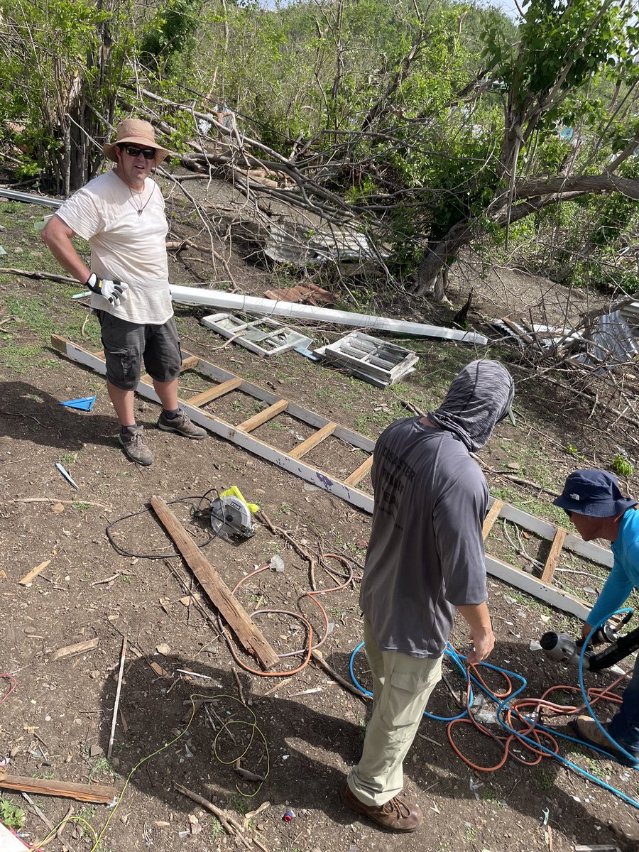 UnitedAidFound's tweet photo. Silko Nantyn’s house was destroyed by devastating winds of #HurricaneBeryl. UAF volunteers are racing to rebuild it. It’s like the #Olymipcs of relief work. 🔨🔧🪚 https://t.co/E2CyHxAUTs