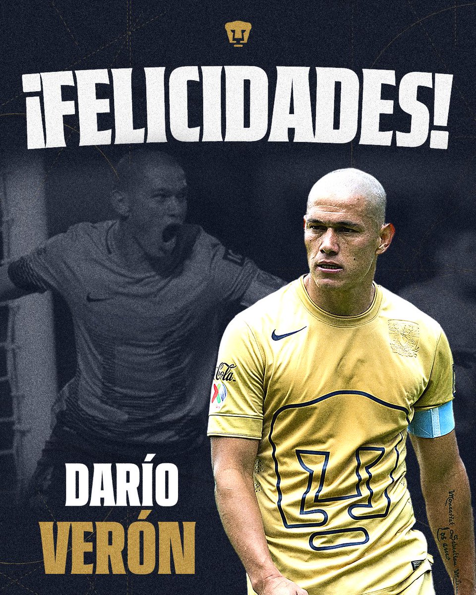 PumasMX's tweet photo. ¡Feliz cumpleaños, Darío Verón! 🥳

En este día especial, queremos reconocer y agradecer tu entrega y pasión por los colores azul y oro. 🐾Como capitán de Pumas, siempre fuiste un ejemplo de liderazgo y dedicación en la cancha. Que este nuevo año te traiga muchas alegrías, salud y éxitos. 

¡Disfruta mucho tu día! 🎈🎉🎂

#DePumasSoy #OhUniversidad