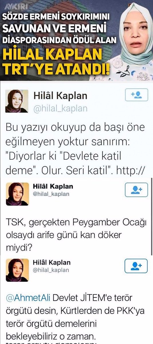 CanKemaly418's tweet photo. Size Devleti Tanıtacağız

Tamam tanıtalım da, şu an devletin televizyonu olan TRT'de yöneticilik yapan Hilal Kaplan, Türkiye Cumhuriyeti Devleti'ne "Seri Katil" diyor. Ona da devleti tanıtalım mı?  Yoksa o mu bize devleti tanıtsın? https://t.co/dkGguypRGt