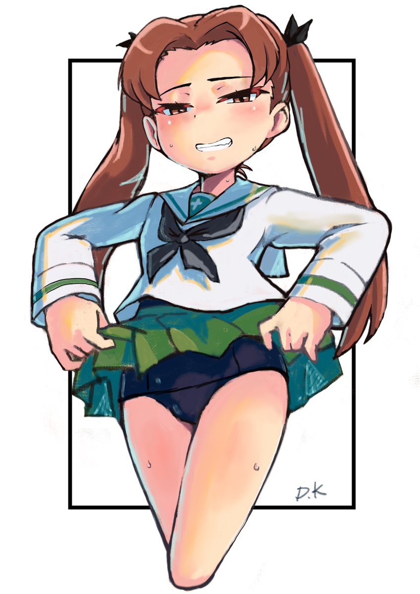 角谷杏 「#garupan お家で着てきたスク水を見せてるだけなのにちょっとアレな顔をする」|黒猫童子のイラスト