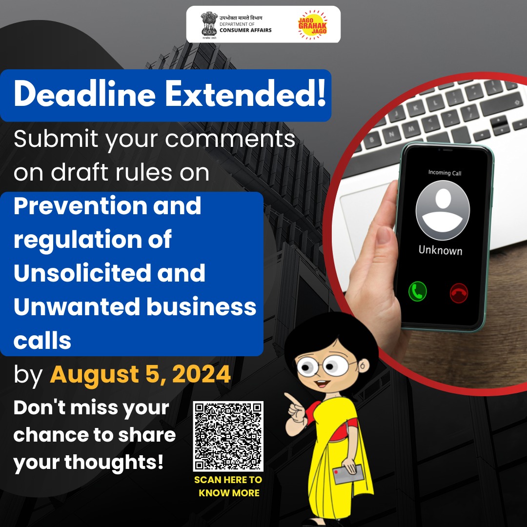 jagograhakjago's tweet image. Suggestions and comments on the draft rules for preventing and regulating unsolicited and unwanted business calls can now be submitted until August 5, 2024.
 #PeskyCalls #TRAI