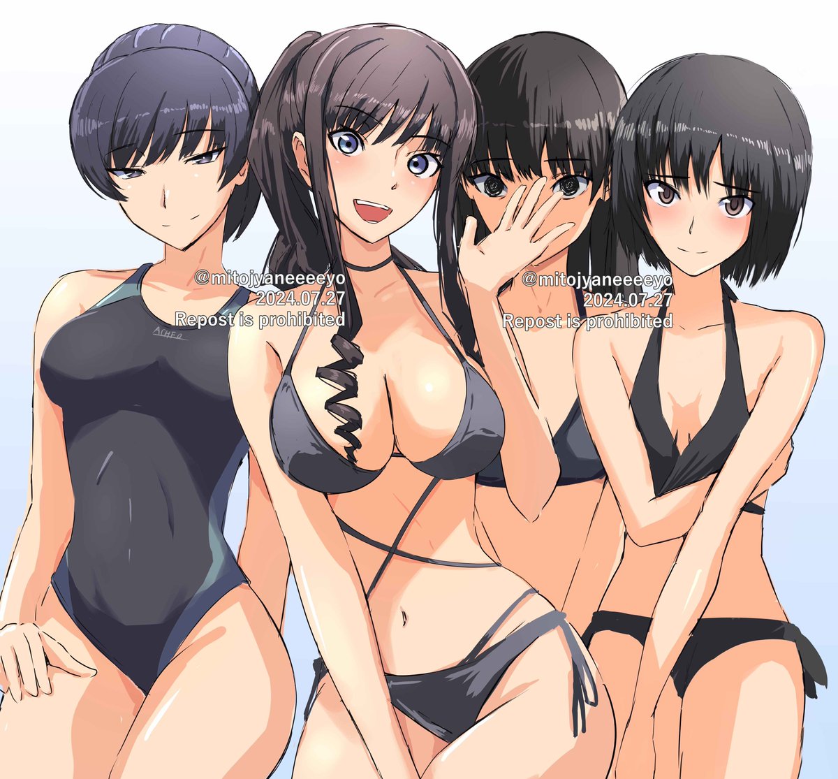 森島はるか ,七咲逢 「水着の森島先輩、塚原先輩、七咲、絢辻さんのイラスト描きました～! 」|にとさんのイラスト