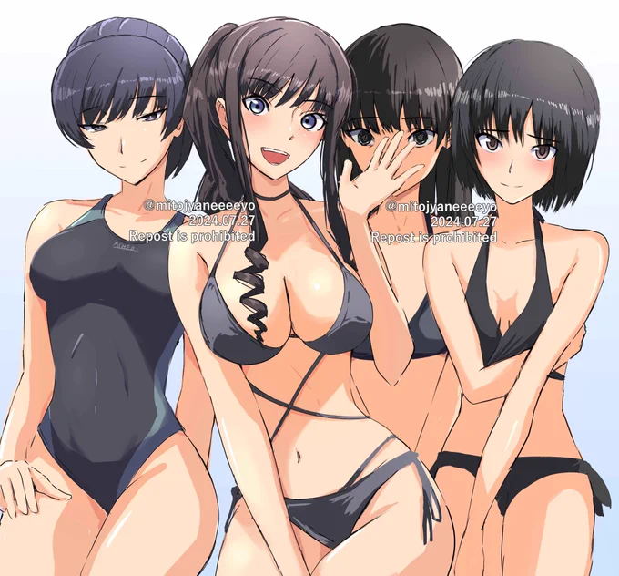 水着の森島先輩、塚原先輩、七咲、絢辻さんのイラスト描きました～! 