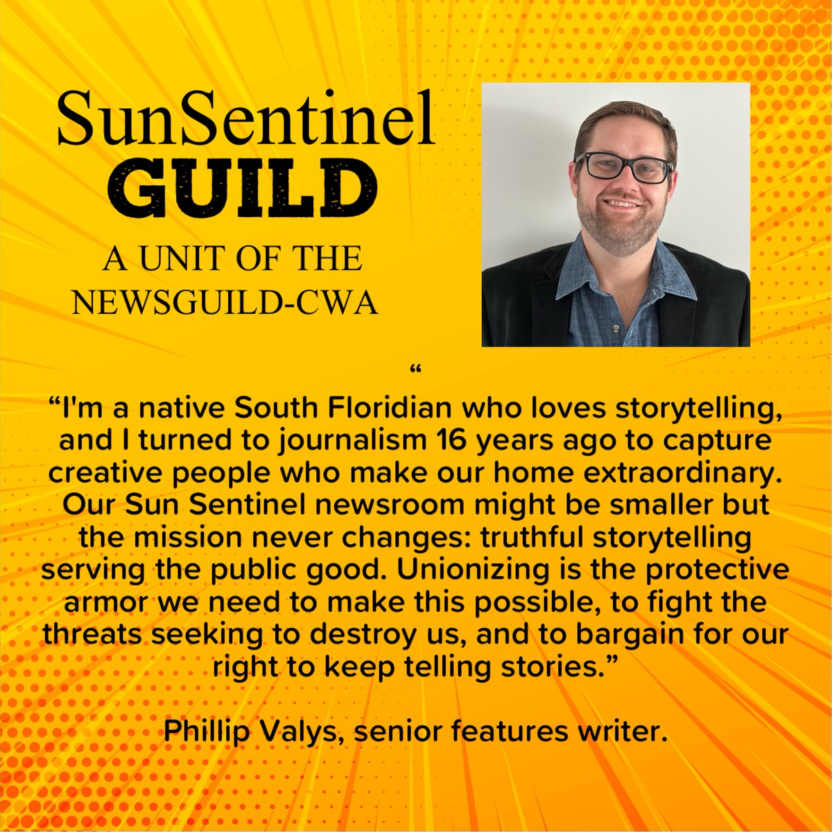 .<a href="/PhilValys/">Phillip Valys</a>  loves to write about entertaining people and places in South Florida. He wants to ensure these stories continue to get told, which is why he is joining the SunSentinel Guild. #SunSentinelSolidarity <a href="/newsguild/">The NewsGuild-CWA</a> <a href="/CWA/">Ash</a>