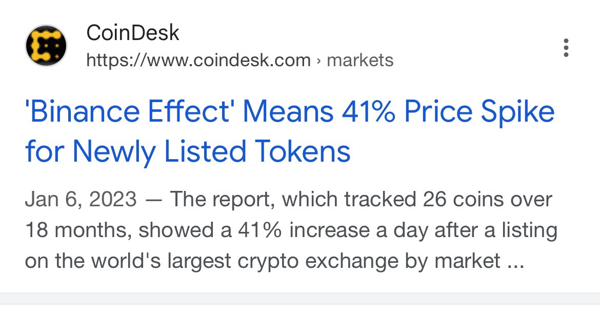 $WTK getting listed on <a href="/coinbase/">Coinbase 🛡️</a> and <a href="/binance/">Binance</a> would be ridiculous for the price.  The “coinbase effect” for new coin listings on avg raises the price by 91pct, and its 41pct when listed on Binance. Throw in a VARA approval and the sky would be the limit.  Bullish days ahead 🚀