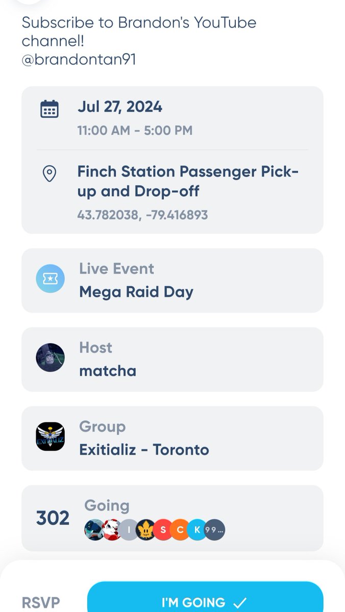 brandontan91's tweet photo. To #PokemonGO trainers in Toronto, Canada,
I'll be joining 'Exitializ - Toronto' for Mega Lucario Raid Day tmr (27Jul), hosted by matcha, at Finch Station.
If u would like to join us, please meet at 'Finch Station Kiss and Ride' gym at 10.30am 😄
See ya tmr~~~ https://t.co/BNJa81QUdt