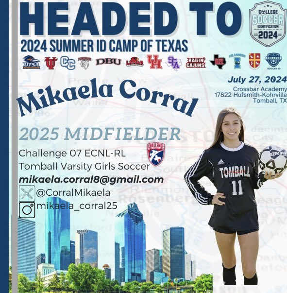 Mikaela Corral (@corralmikaela) on Twitter photo One more day left🚨 So excited to play at the Summer ID Camp of Texas with amazing players and coaches!!😊
<a href="/CollegeSoccerID/">College Soccer ID</a> <a href="/ImYouthSoccer/">ECNL/GA/Recruiting/College Soccer</a> <a href="/PrepSoccer/">Prep Soccer ⚽️</a> <a href="/G2CollegeSoccer/">Go 2 College Soccer</a> One more day left🚨 So excited to play at the Summer ID Camp of Texas with amazing players and coaches!!😊
<a href="/CollegeSoccerID/">College Soccer ID</a> <a href="/ImYouthSoccer/">ECNL/GA/Recruiting/College Soccer</a> <a href="/PrepSoccer/">Prep Soccer ⚽️</a> <a href="/G2CollegeSoccer/">Go 2 College Soccer</a>