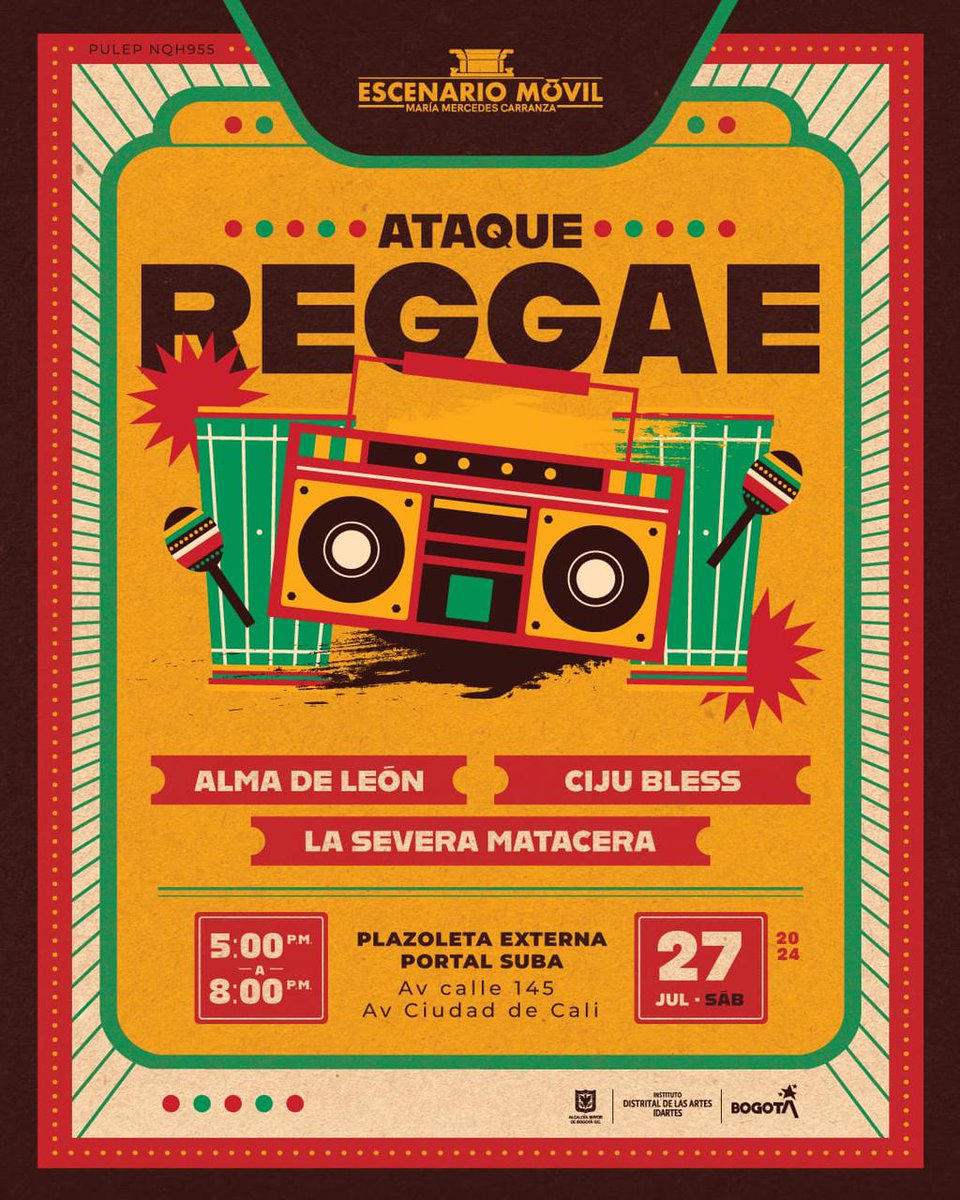 Este sábado 27 de julio en Portal Suba entrada libre 4pm #AtaqueReggae <a href="/escenariomovil/">Escenarios Móviles</a> <a href="/idartes/">Idartes</a> 😎✊🇯🇲🏁