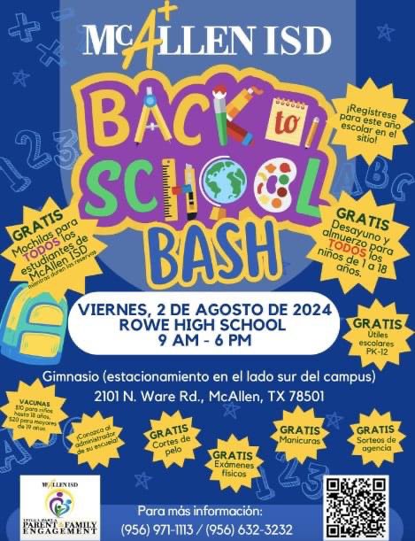 FieldsFalcons's tweet photo. Hello Falcons! Join us Friday, August 2nd, from 9:00 - 6:00 p.m. at Rowe High School for the McAllen ISD Back to School Bash! We hope to see you there!
#FieldsInpires ๐๐ https://t.co/guyZ83tpoD