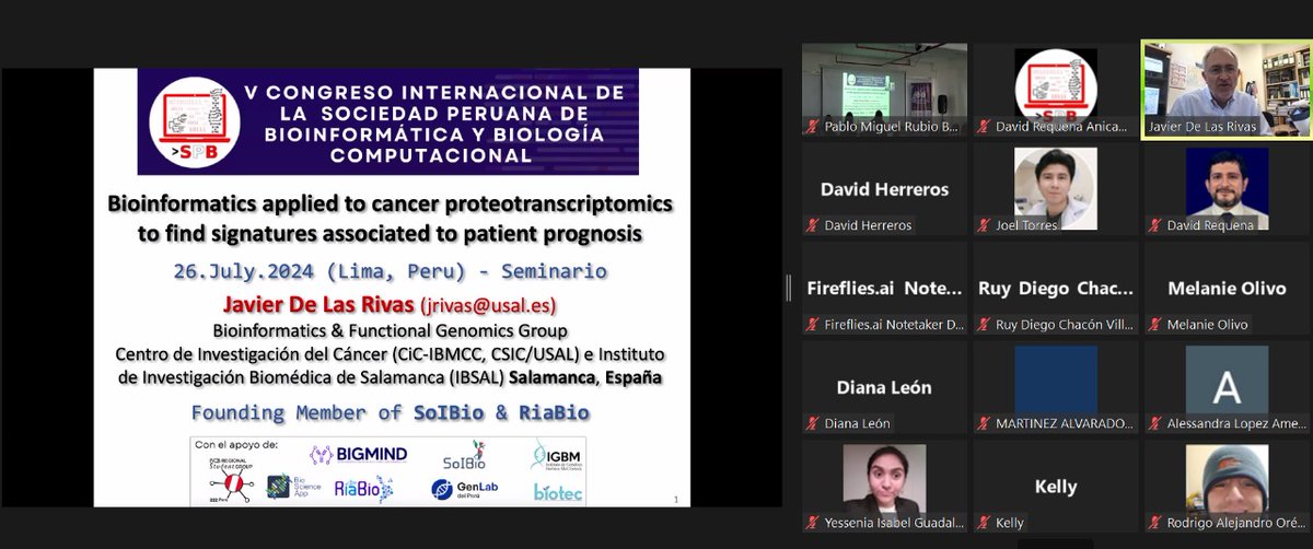La Ph.D. Elizabeth Tapia, coordinadora de #RIABIO y el Ph.D. Javier De Las Rivas, presidente de la #SOIBIO, haciendo sus presentaciones en el V Congreso Internacional de la Sociedad Peruana de Bioinformática y Biología Computacional (SPBBC). <a href="/Bioinfo_Peru/">SPBBC</a> <a href="/ISCB_RSGPeru/">RSG Peru</a>