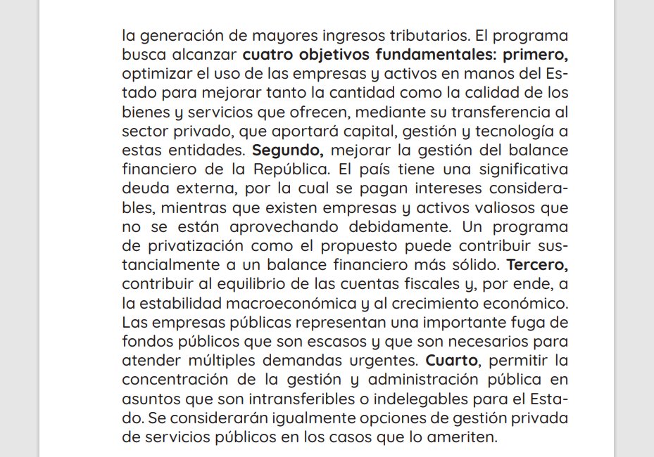 Página 28 del programa de gobierno de <a href="/EdmundoGU/">Edmundo González</a> contempla que los recursos obtenidos de las privatizaciones de las empresas públicas se orientarán al pago de deuda, con lo cual ese verso de que servirán para reanimar la economía es puro papelillo.