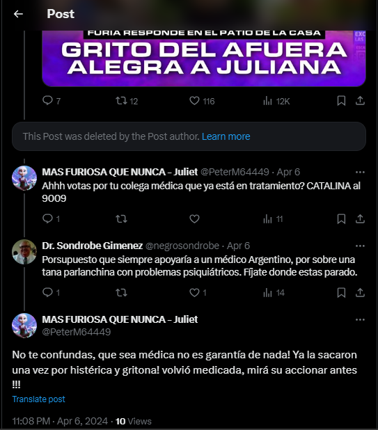 ma76867508's tweet photo. @GabrielRzOkk Es un anti, borro los posteos donde mencionaba a Furia pero se olvido de borrar los que no la menciona pero hace referencia a ella, y encima ni siquiera creo que sea medico porque hace diagnosticos por tw sin ver al paciente 💀💀 y nose xq carajo odia a los "tanos" https://t.co/C6hFKE3u8h