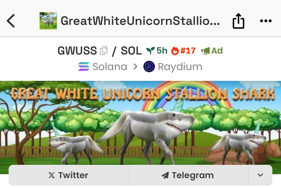 Still trending on Dex and Ads running! 

Don’t fade the Great White Unicorn Stallion Shark