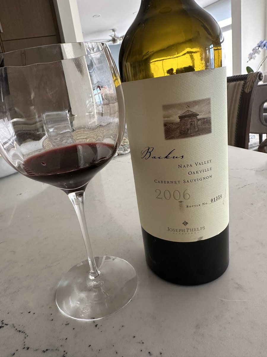 Drinking from the cellar! #josephPhelps #Backus2006 bottle number 01354 still a great wine 18 years later.