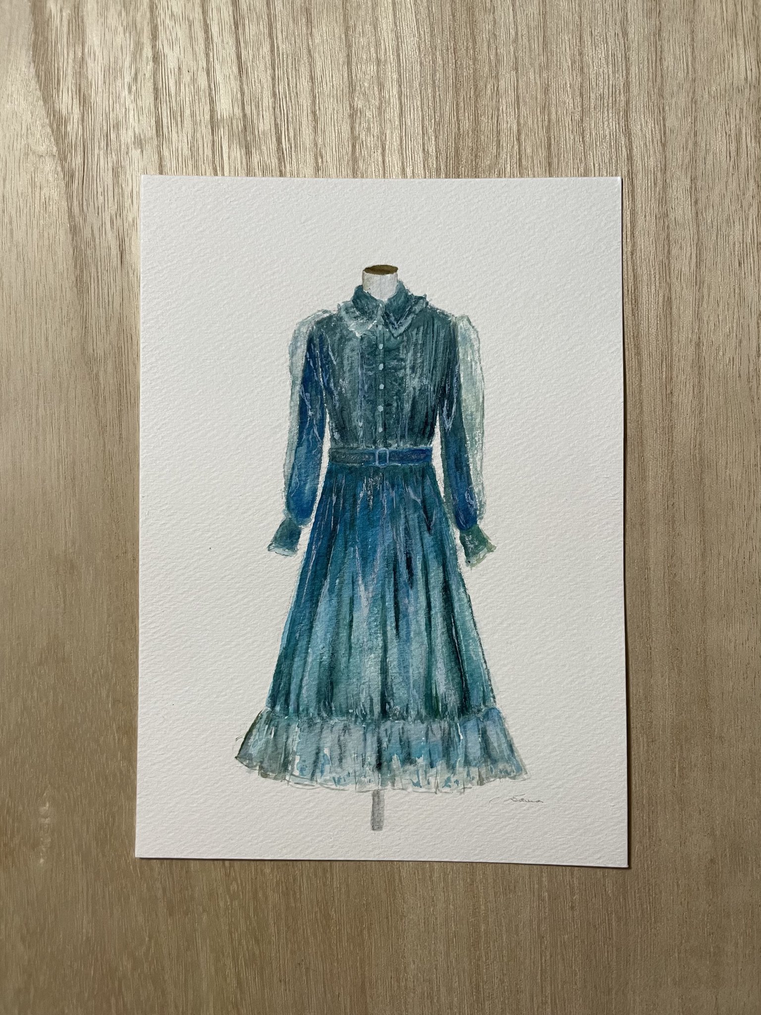 A26☆水色系 双葉模様総絞りワンピース