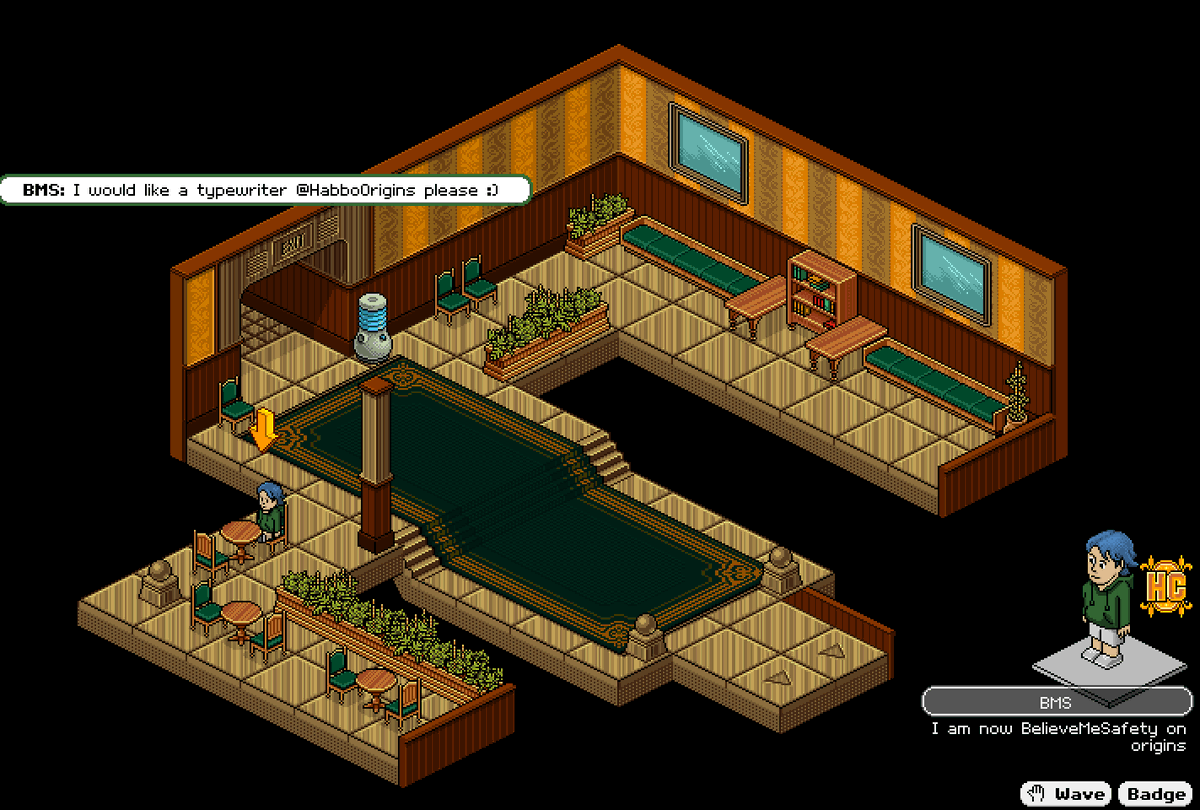 jakeBMS93's tweet photo. I would like a typerwriter at your earliest convenience @Habbo #HabboHotelOrigins https://t.co/Gq0AAItyix